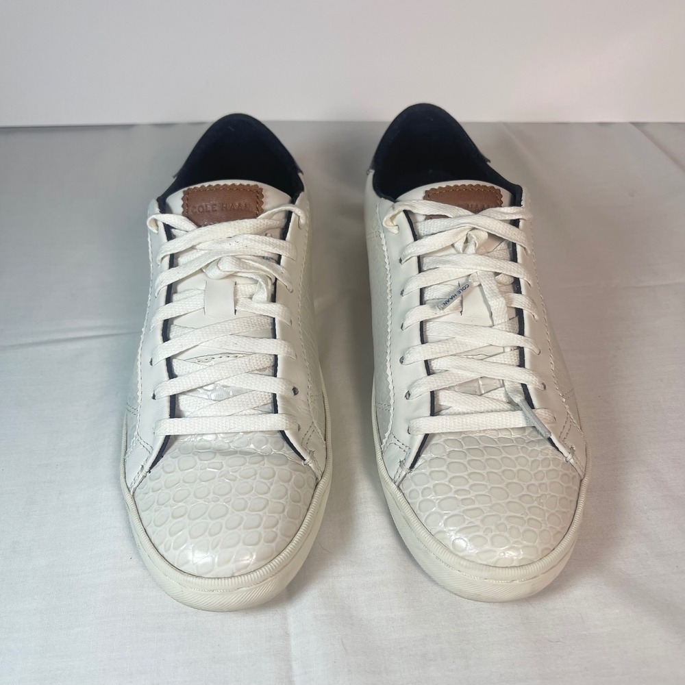 Cole Haan Margo Lace Up Sneakers Women 7 Ivory Croc Embossed Leather W19017